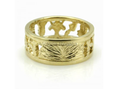 Masonic 9ct Gold Pierced Design Band Wedding Ring