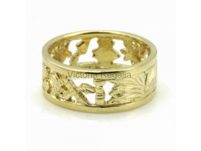 Masonic 9ct Gold Pierced Design Band Wedding Ring