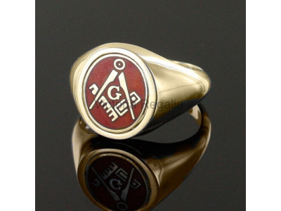 Masonic 9ct Gold Red Square, Compass and G Ring with Reversible Head