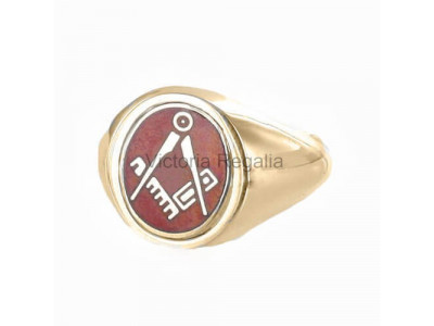Masonic 9ct Gold Red Square and Compass Ring with Reversible Head
