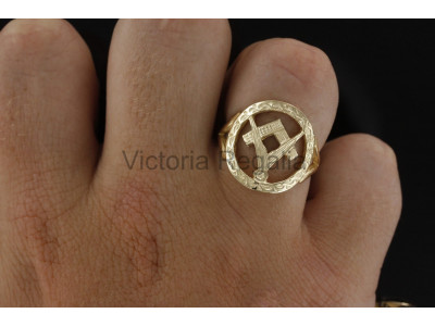 Masonic Ring - Liten guldhålad fyrkantig design och kompass Masonic Ring
