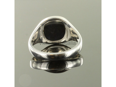 Masonic Silver Square and Compass Ring with Reversible Cushion Head (Black)