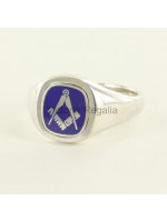 Masonic Silver Square and Compass Ring with Reversible Cushion Head (Blue)