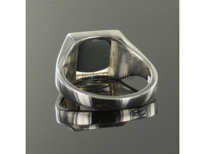 Masonic Silver Square and Compass Ring with Reversible Square Head (Black)