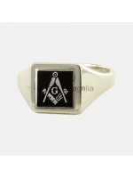 Masonic Silver Square, Compass and G Ring with Reversible Square Head (Black)