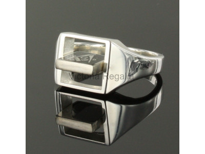 Masonic Silver Square and Compass Ring with Reversible Square Head (Blue)