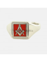Masonic Silver Square, Compass and G Ring with Reversible Square Head (Red)