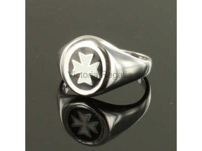 Masonic Silver Knights of Malta Ring with Fixed Head