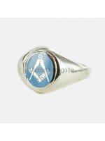 Masonic Silver Square and Compass Ring with Fixed Oval Head (Light Blue)