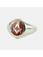 Masonic Silver Square and Compass Ring with Fixed Oval Head (Red)