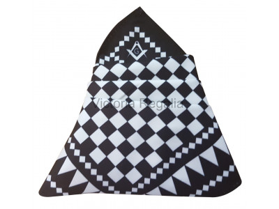 Masonic Chequered Pocket Square with Square, Compass and G Symbol (White)