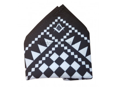 Masonic Chequered Pocket Square with Square, Compass and G Symbol (White)