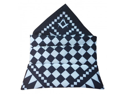 Masonic Chequered Pocket Square with Square and Compass Symbol (White)