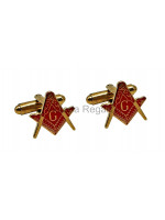 Masonic Square and Compass with G Freemasons Cufflinks - Red and Gold