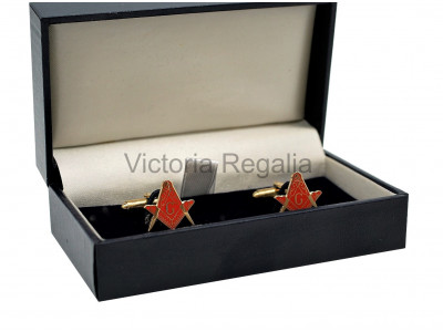 Masonic Square and Compass with G Freemasons Cufflinks - Red and Gold