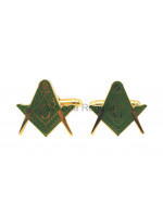 Gemelos Masónicos Cuadrado y Brújula con G Freemasons - Verde y Dorado