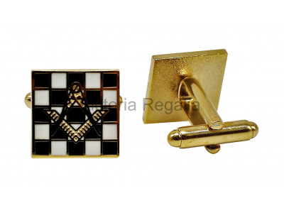 Masonic Chequered Carpet with Square and Compass Freemasons Cufflinks
