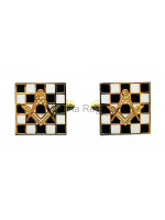 Masonic Chequered Carpet with Square and Compass Freemasons Cufflinks
