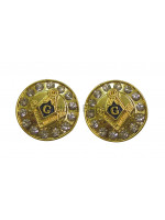 Masonic Square and Compass with G Freemasons Cufflinks - Black and Gold with Rhinestones
