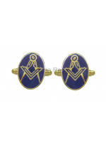 Masonic Square and Compass Freemasons Oval Cufflinks - Blue and Gold