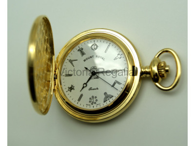 Gratis frimurare Masonic Square och Compass fickur med verktyg på urtavlan - Masonic Gold Plated Quartz Hunter Pocket Watch