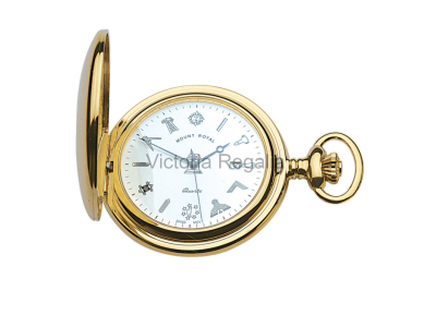 Free Masons Masonic Square and Compass Pocket watch with Tools on the Dial - Masonic Gold Plated Quartz Hunter Pocket Watch