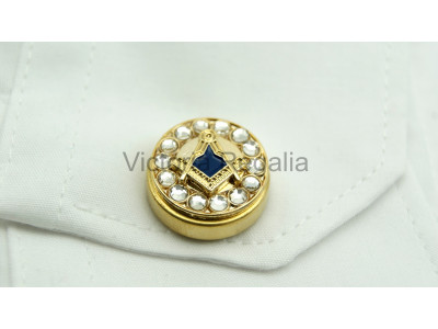 Freemasons Gold Cuff Button Cover with Masonic Square and Compass (Pair)