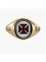 Masonic 9ct guld engelska - irländska riddare Templar Ring med fast huvud, och VD SA gravyr