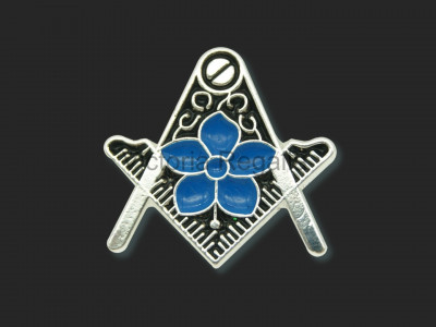 Masonic Square e Compass Silver Freemasons Spilla da bavero con Forget Me Not