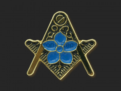 Masonic Square and Compass Gold Freemasons Lapel Pin with Forget Me Not