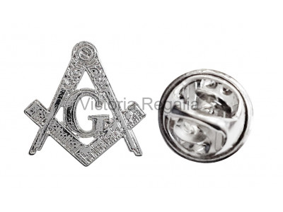 Freemasons Silver Coloured Square and Compass with G - Masonic Lapel Pin