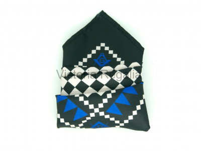 Masonic Chequered Pocket Square with Square, Compass and G Symbol (Royal Blue)