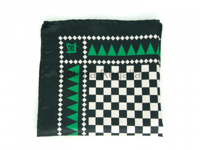 Masonic Chequered Pocket Square with Square, Compass and G Symbol (Green)