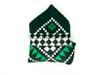 Masonic Chequered Pocket Square with Square, Compasses and G Symbol (Green)