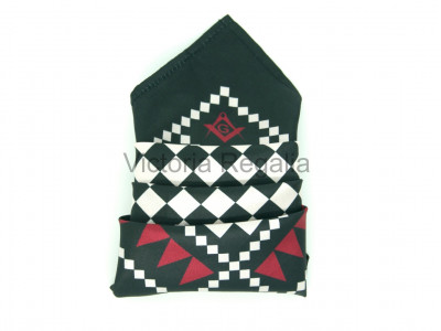 Masonic Checkered Pocket Square med Square, Compasses och G Symbol (Crimson)