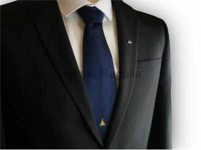 Navy Blue Tie with Woven Cryptic Masonic Emblem