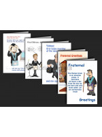 Förpackning med 5 olika gratulationskort med frimurarnas humor (porträtt)