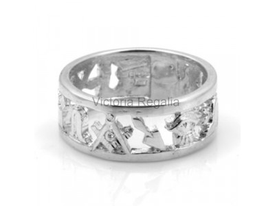Masonic Solid Silver Pierced Design Wedding Ring