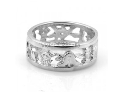 Masonic Solid Silver Pierced Design Wedding Ring