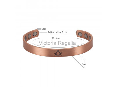 Freemasons Copper Bracelet with 6 Magnets  Deep Engraved with the Masonic Square and Compass Symbol - Health Benefits