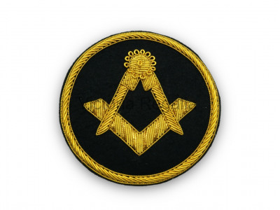 Masonic Stitch-On Patch - Hand Embroidered Square and Compass in Gold Bullion Wire