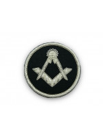 Masonic Stitch-on Patch - Hand Embroidered Square and Compasses in Silver Bullion Wire
