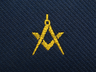 Navy Tie with Gold Square and Compass