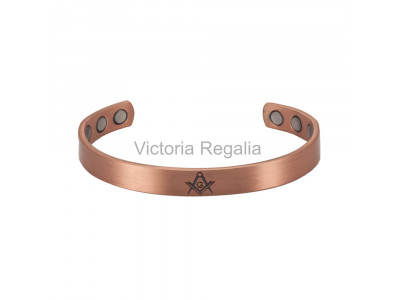Copper Bracelet with 6 Magnets  Deep Engraved with the Masonic Square, Compass and G Symbol - Health Benefits