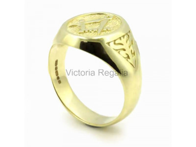 Masonic 9ct Gold Signet Ring with Acacia Leaf Design