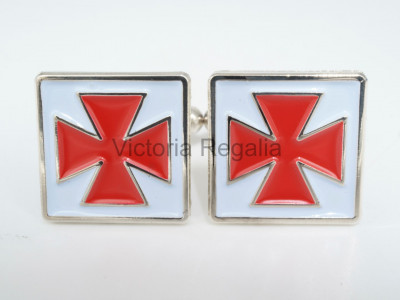 Masonic Nordic Cross Silver Cufflinks with Red and White Enamel