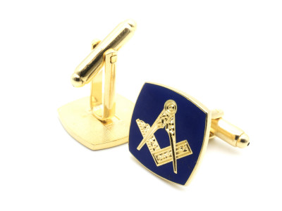 Masonic Square and Compasses Freemasons Cufflinks - Navy Blue and Gold