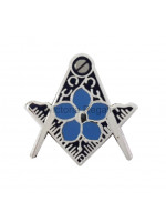 Masonic Square and Compass Silver Freemasons Lapel Pin with Forget Me Not