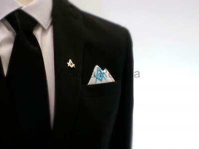 Masonic Plain White Pocket Square with Sky Blue embroidered Freemasons Square Compasses and G (SC&G)