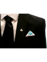 Masonic Plain White Pocket Square with Sky Blue embroidered Freemasons Square Compass and G (SC&G)